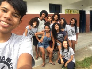 Students in South America with Ph.D. Candidate Pauline Batista